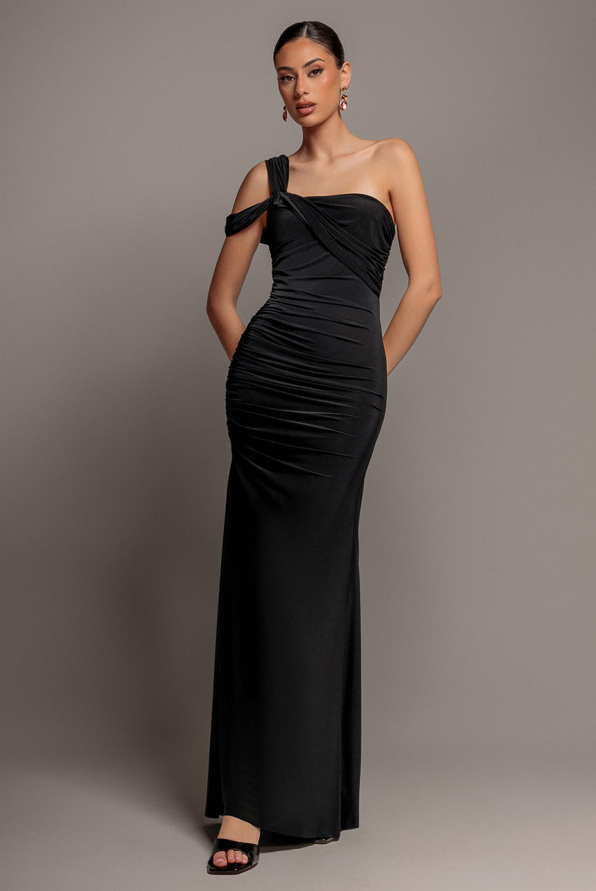 Goddiva One Shoulder Asymmetric Twist Maxi Dress