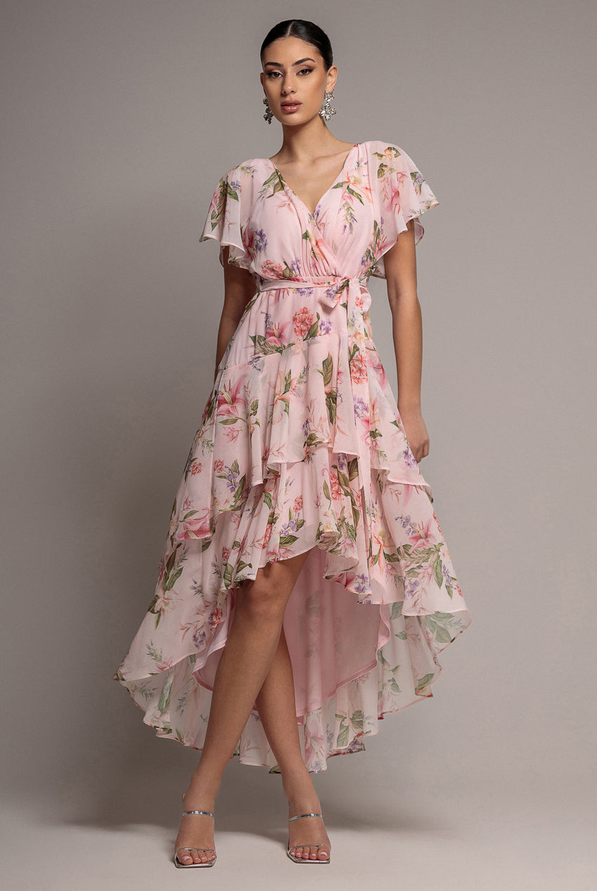 Goddiva Flutter Sleeve Chiffon Midaxi Wrap Dress
