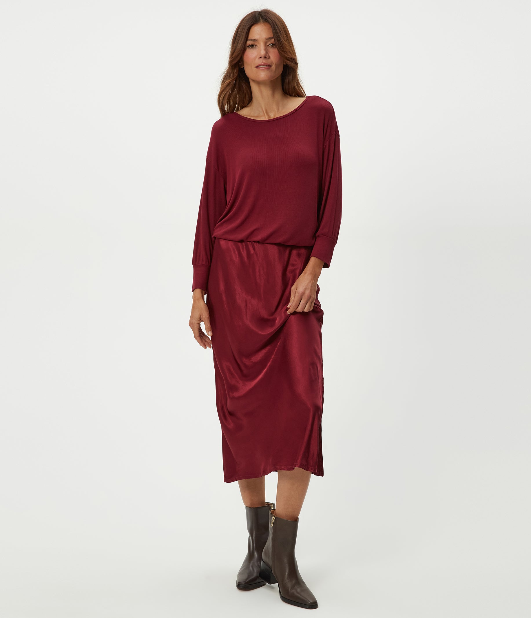 Nadia Mixed Fabric Satin Dress
