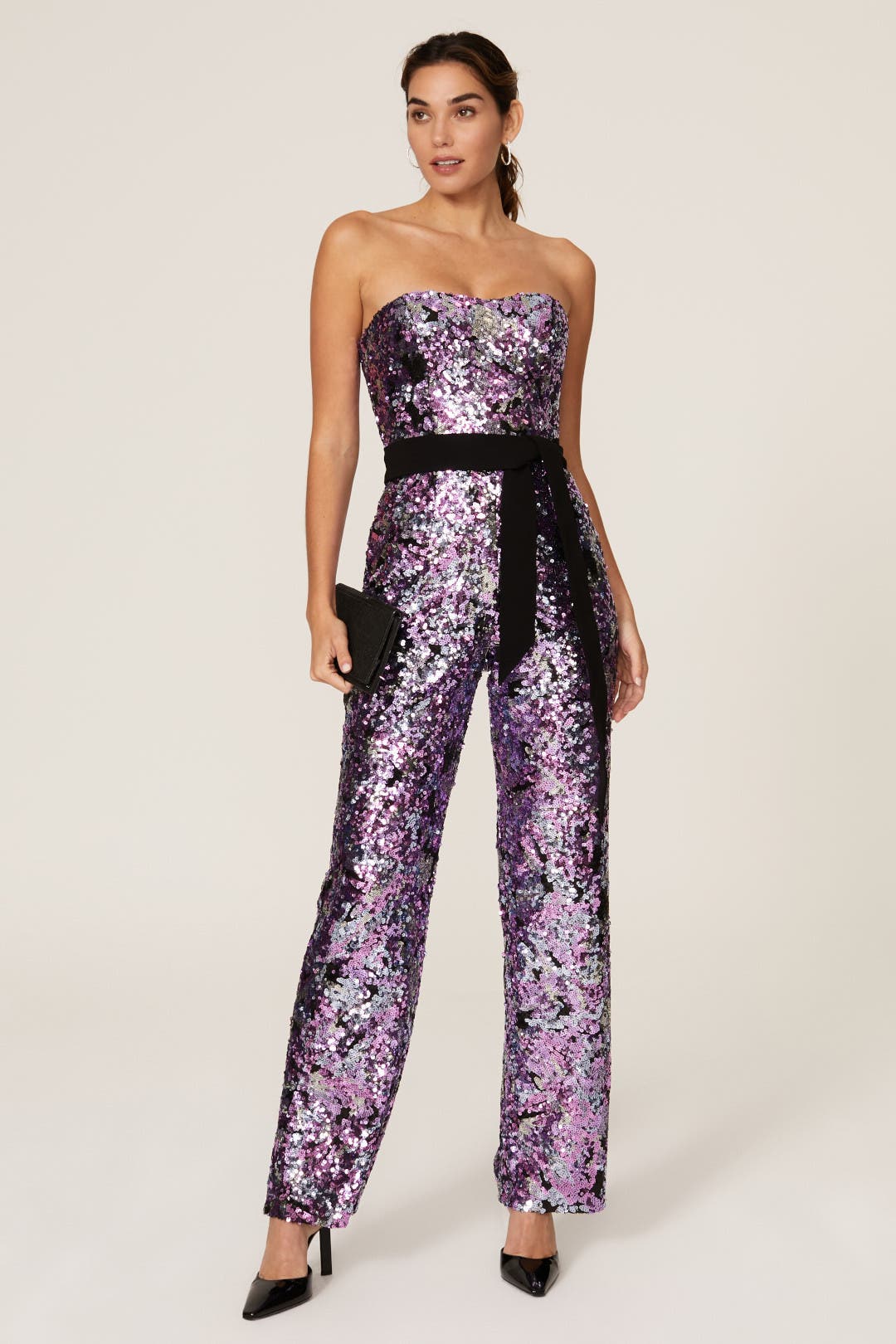Dress The Population Andy Sequin Jumpsuit Purple-silver