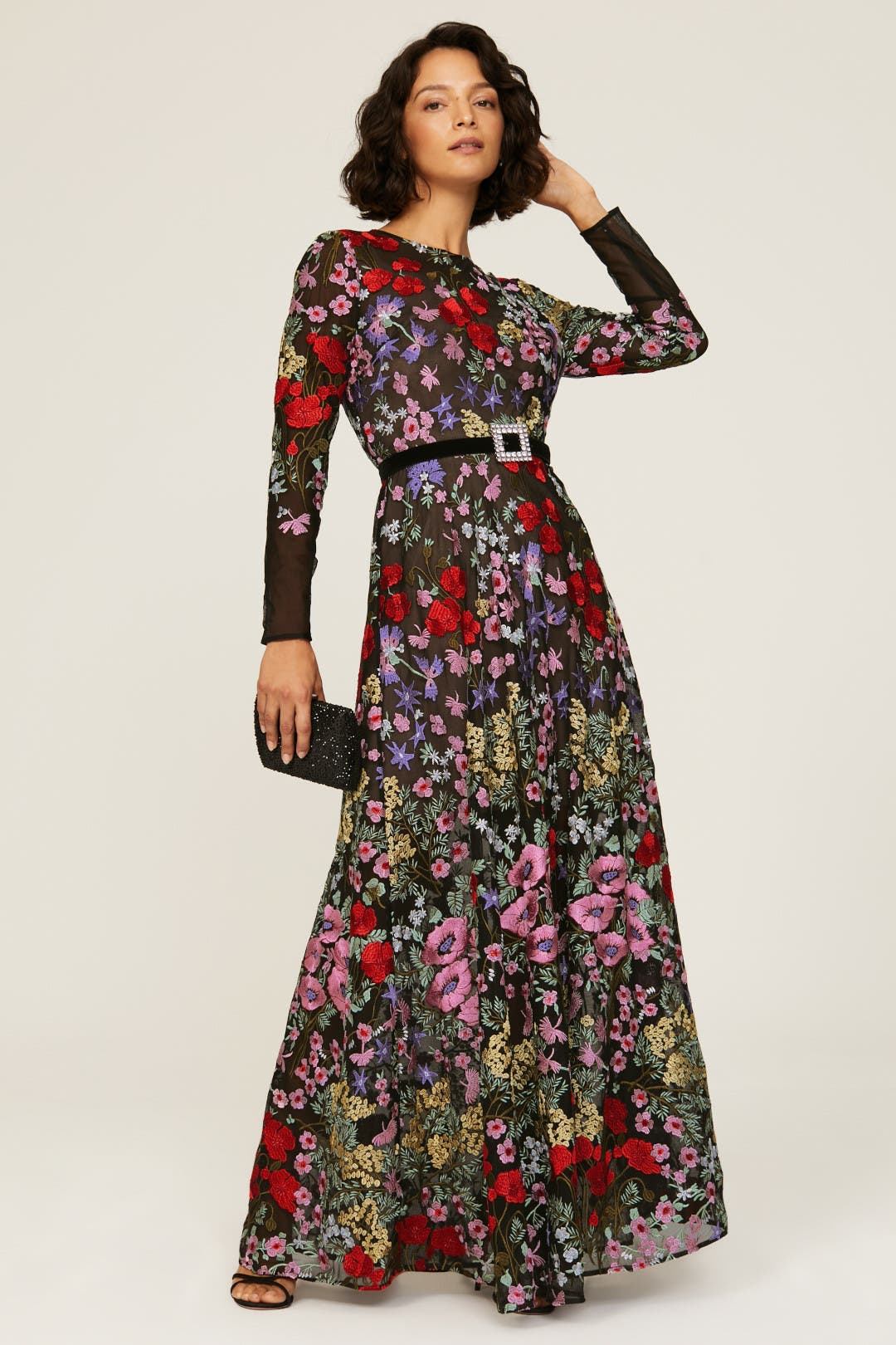 Dress The Population Ava Gown Black-multicolored-print
