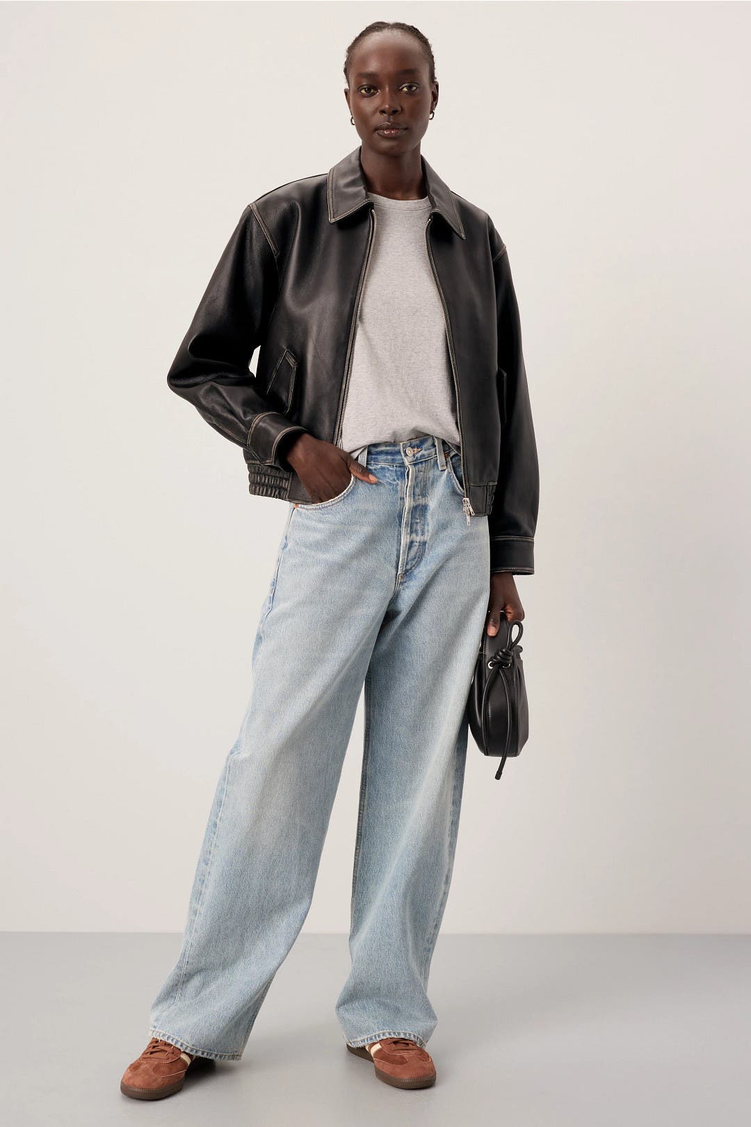 Dunst Black Leather Bomber Jacket Black