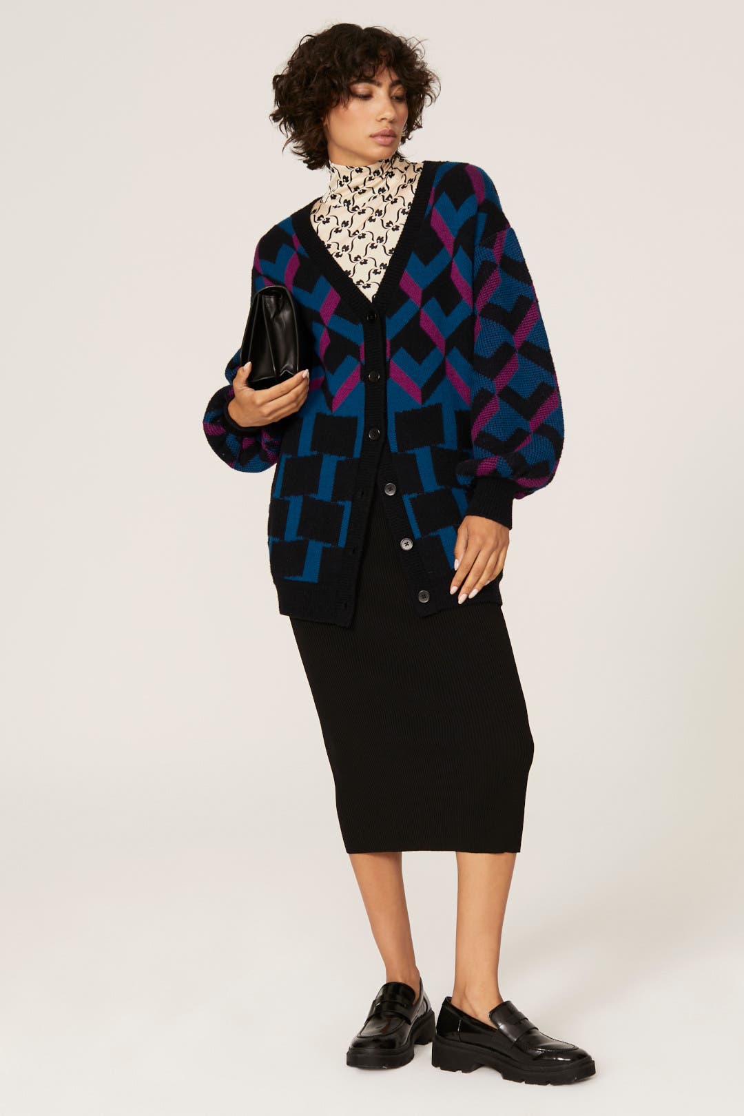 Diane von Furstenberg Elvira Oversized Cardigan Blue-multicolored-print