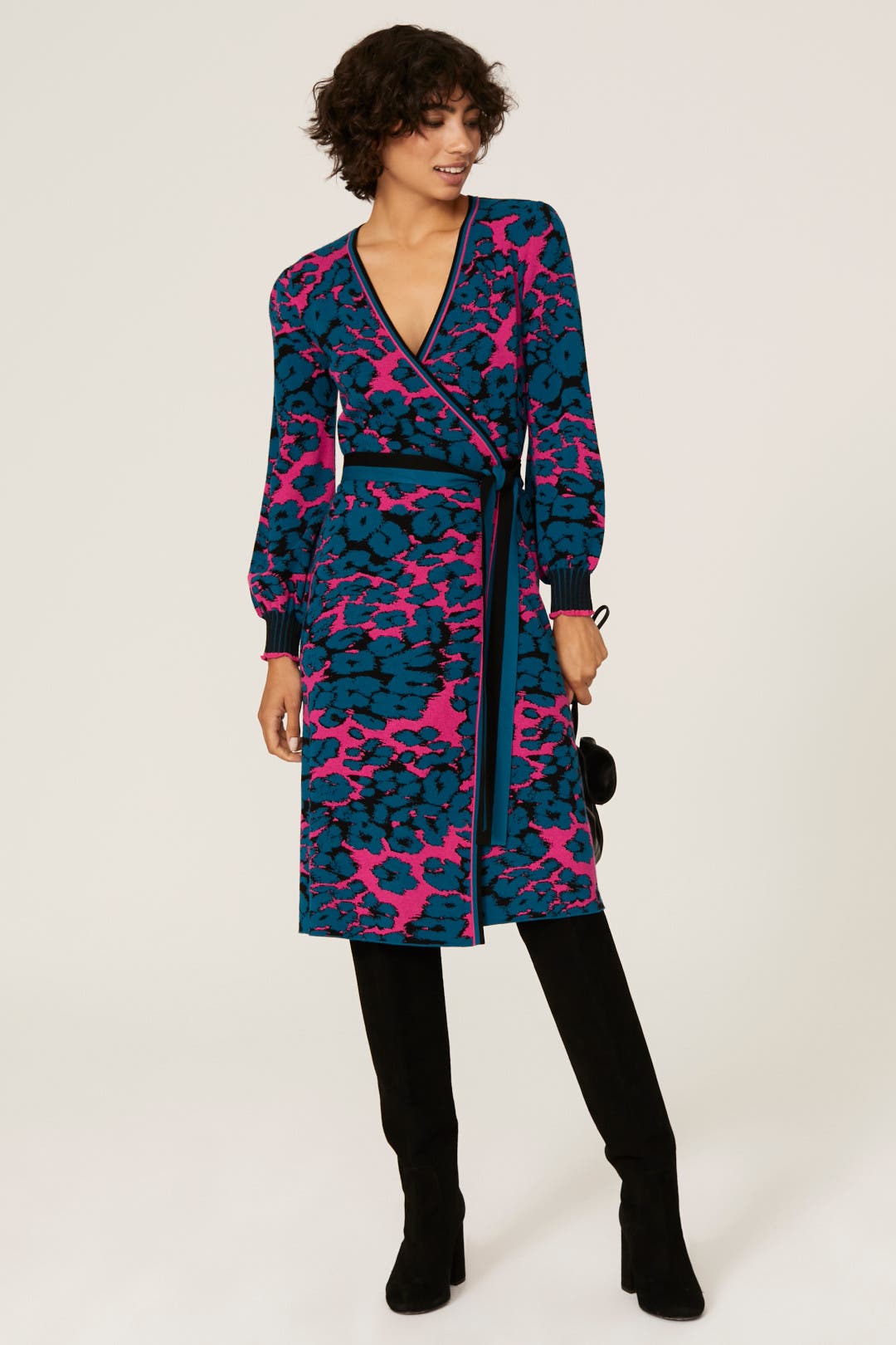 Diane von Furstenberg Lois Leopard Wrap Dress Blue-pink-print