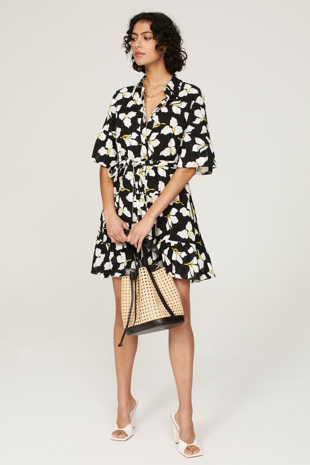 Diane von Furstenberg Black Floral Beata Dress Black-multicolored-print