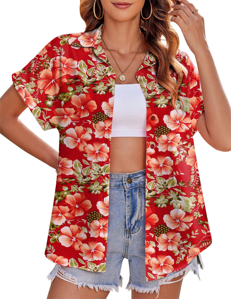Zeagoo Casual Short Sleeve Floral Print Blouse - Dh L-
