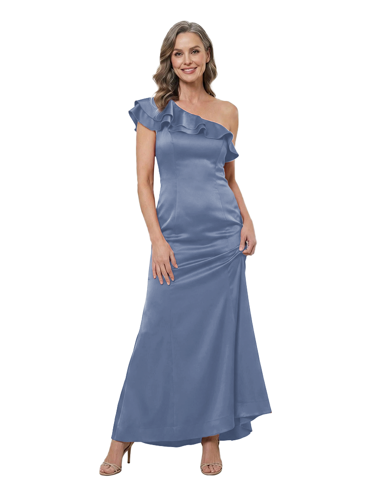 ChicSew One Shoulder Ruffle Satin Ankle Length Mermaid Mother of the Bride Dress
