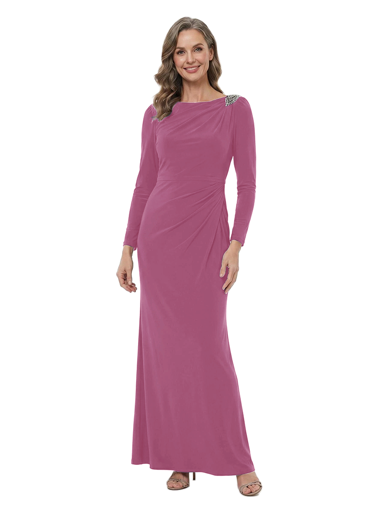 ChicSew Bateau Neck Long Sleeve Jersey Mermaid Mother of the Bride Dress With Rhinestones