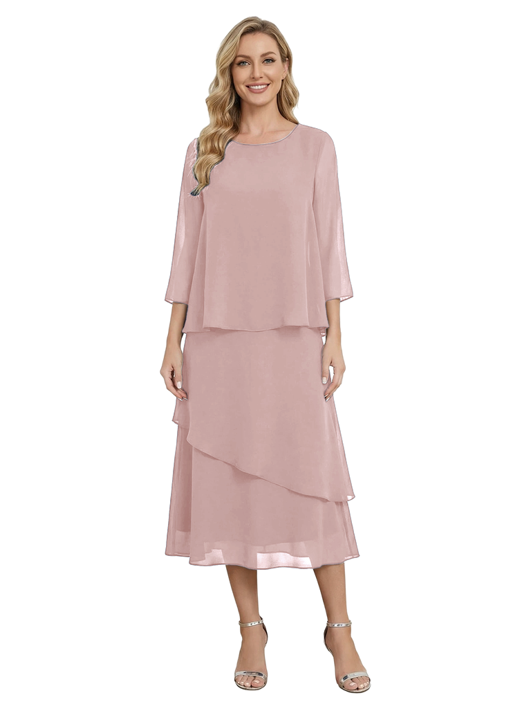 Chicsew Classy Chiffon Sleeves Tiered Ruffles A-Line Mother Of The Bride Dress