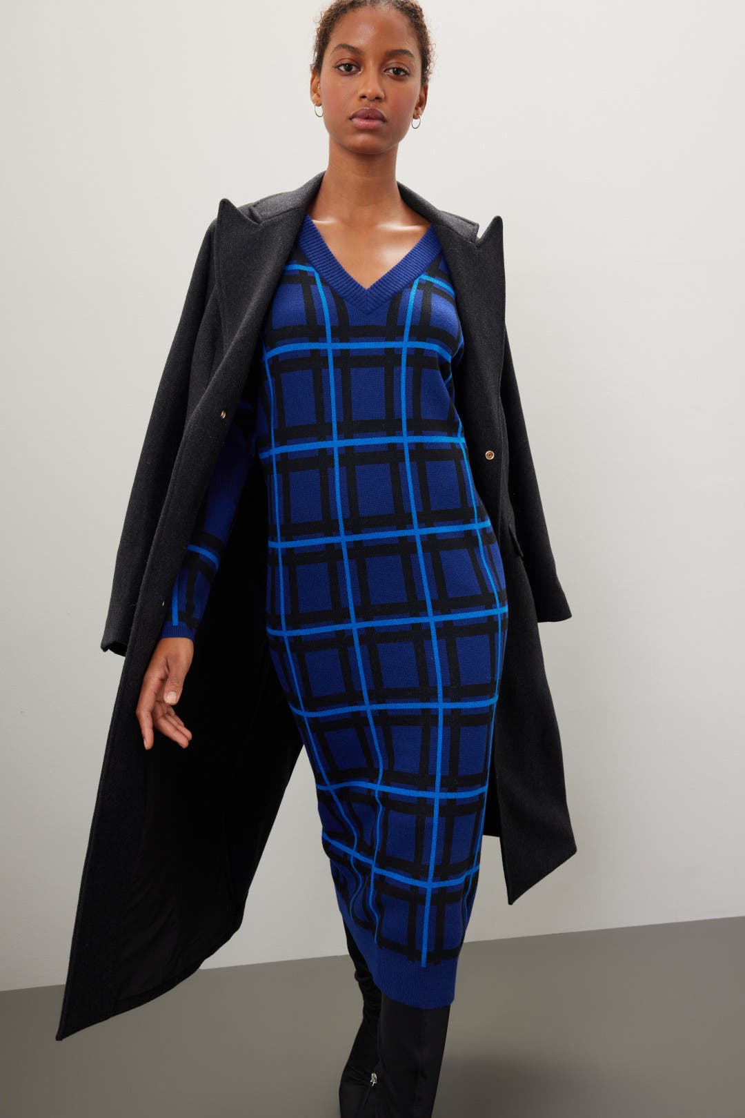 Esteban Cortazar x RTR Oversized Windowpane Dress Blue-black-print