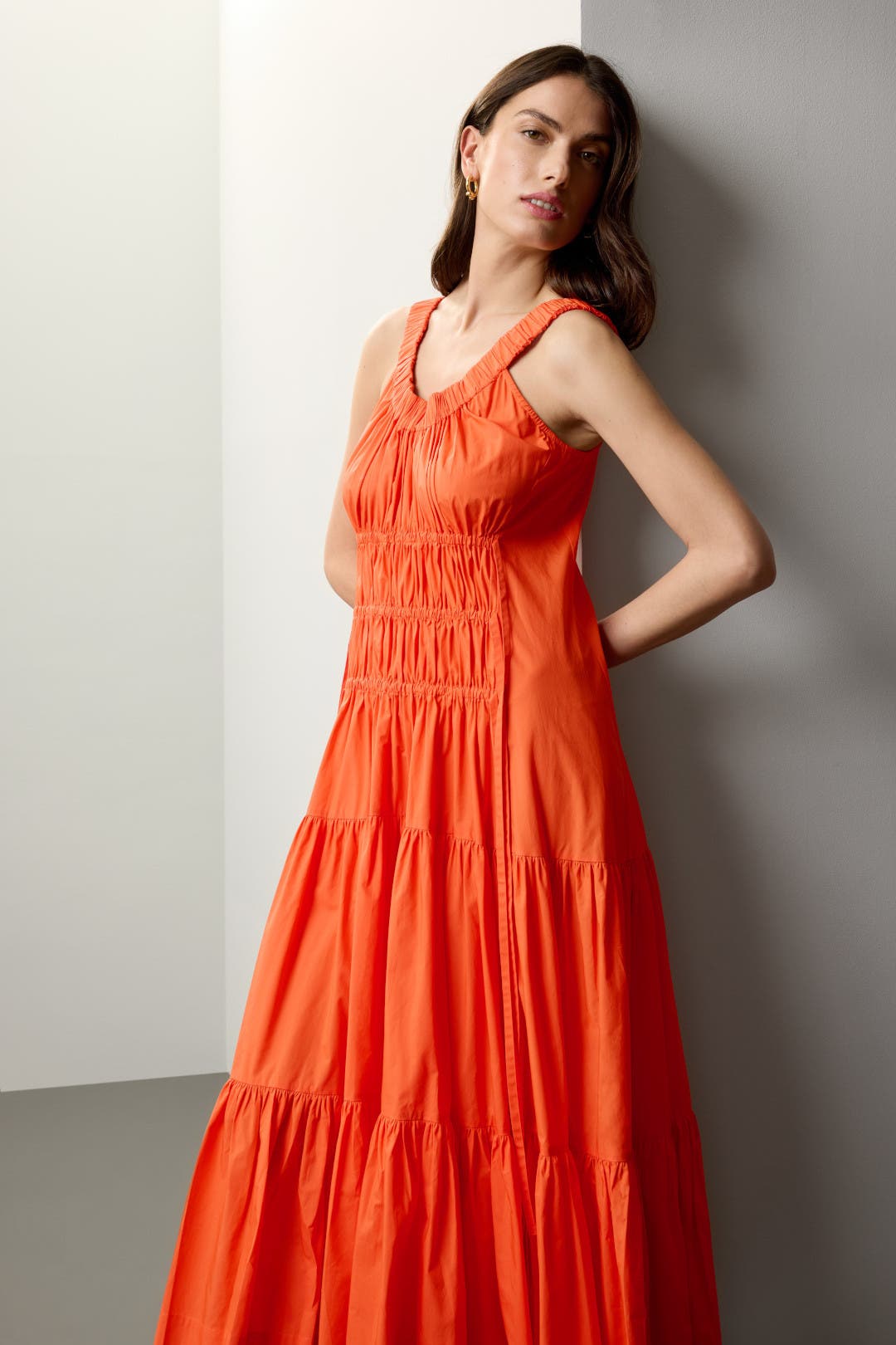 Eudon Choi x RTR Midi Ruched Tiered Dress Red