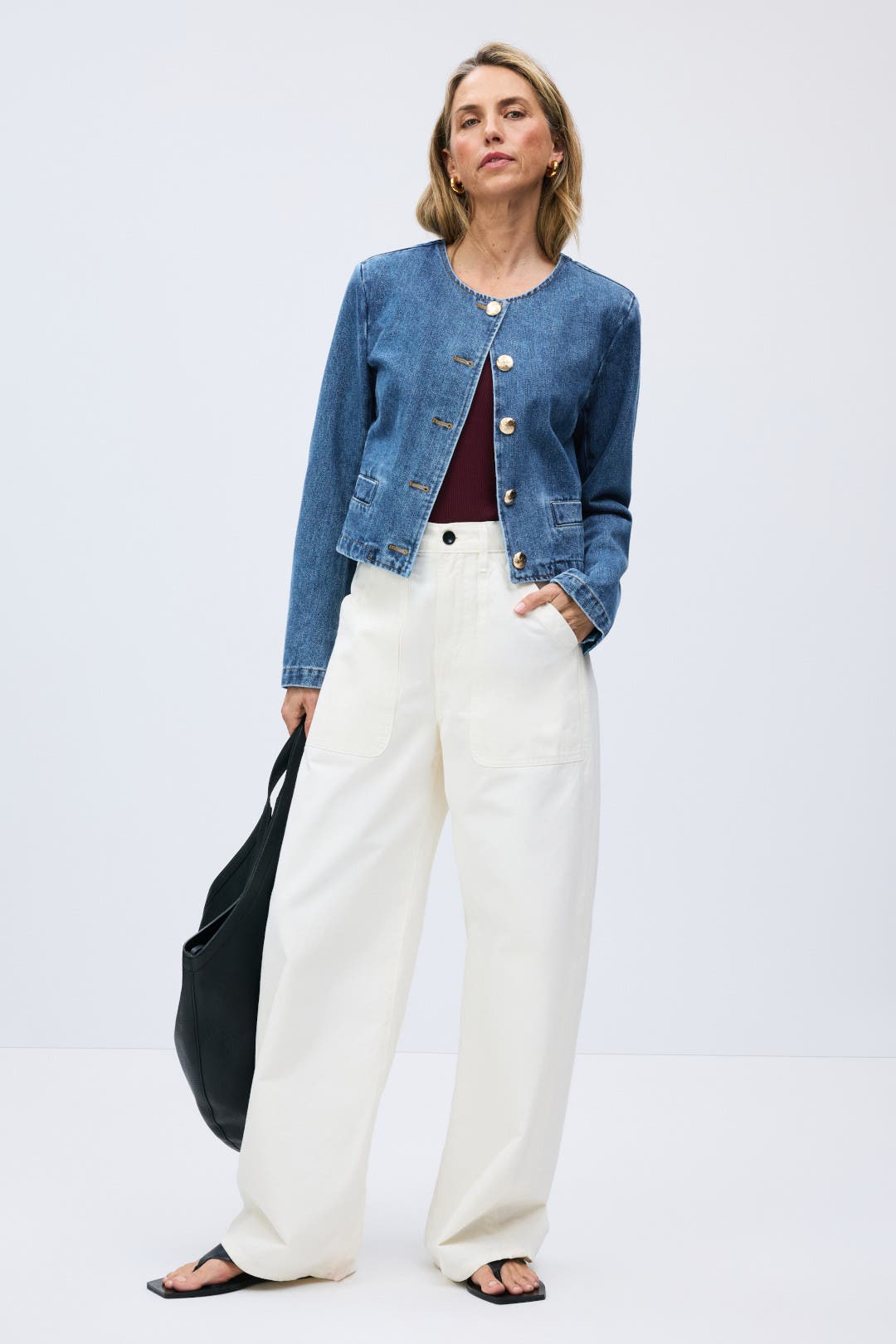English Factory Cropped Denim Jacket Blue