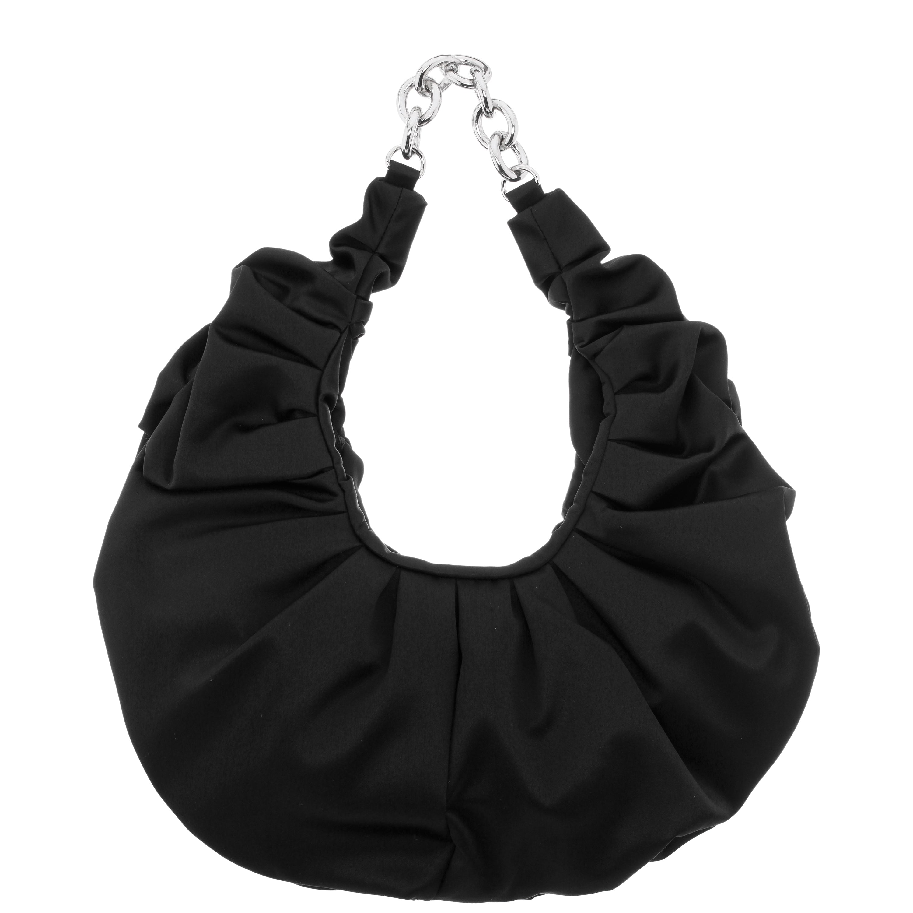Womens Ellie Black Ruched Satin Hobo Bag