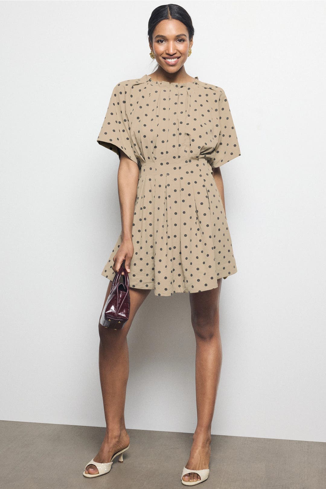 En Saison Hadley Polka Dot Mini Dress Brown-black-print