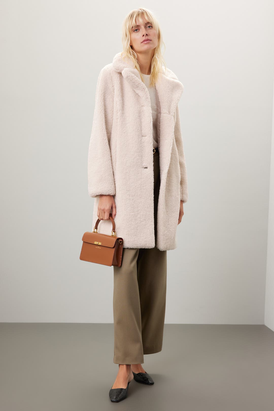 Ellen Tracy Cozy Teddy Coat Cream