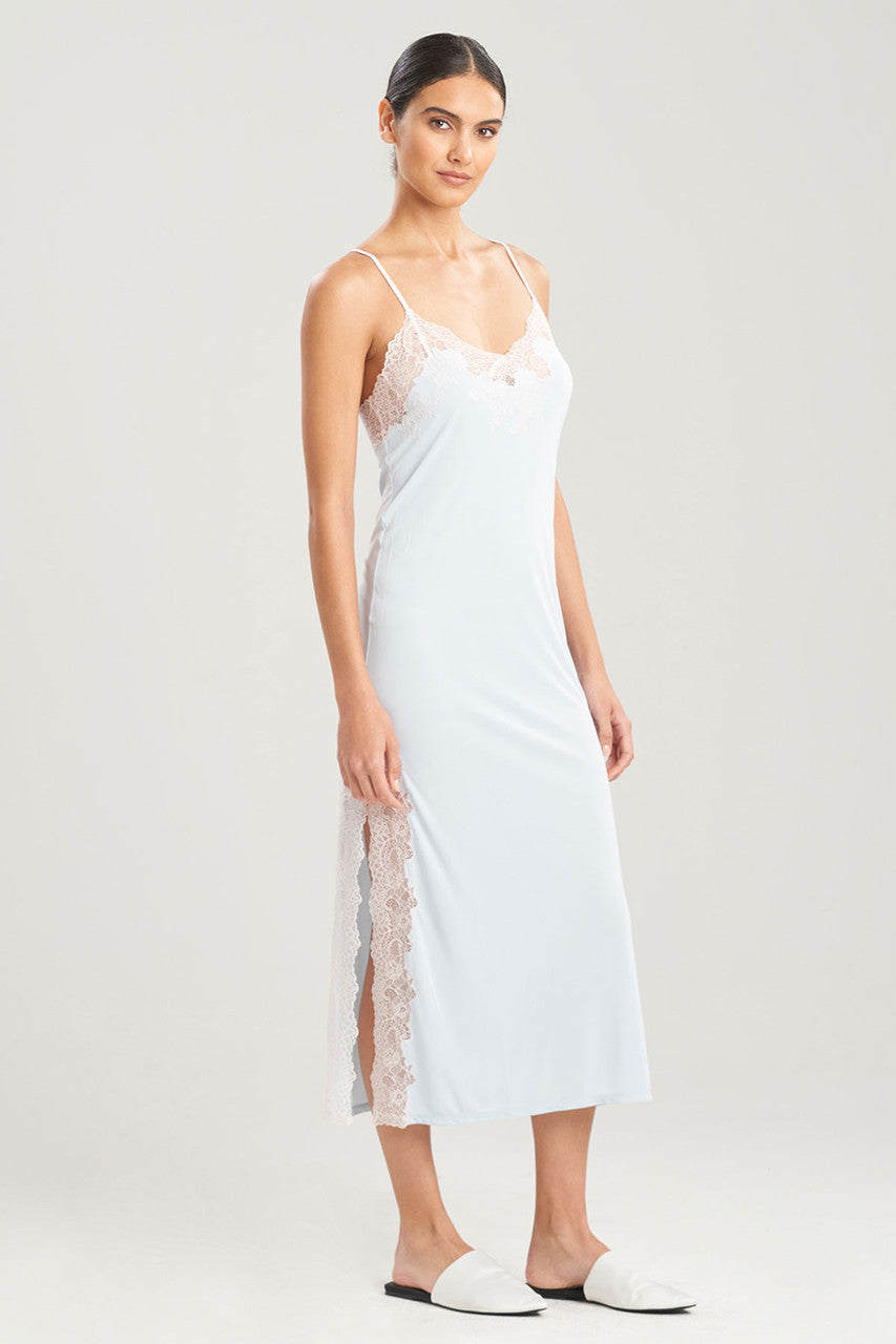 Enchant Lace Slit Slip Dress - Frosted BlueShell Pink
