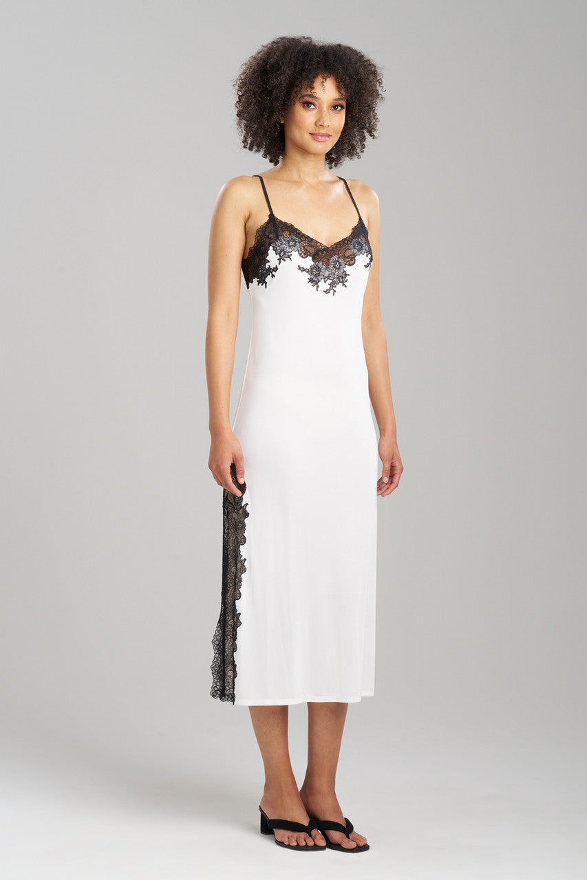 Enchant Lace Slit Slip Dress - IvoryBlack
