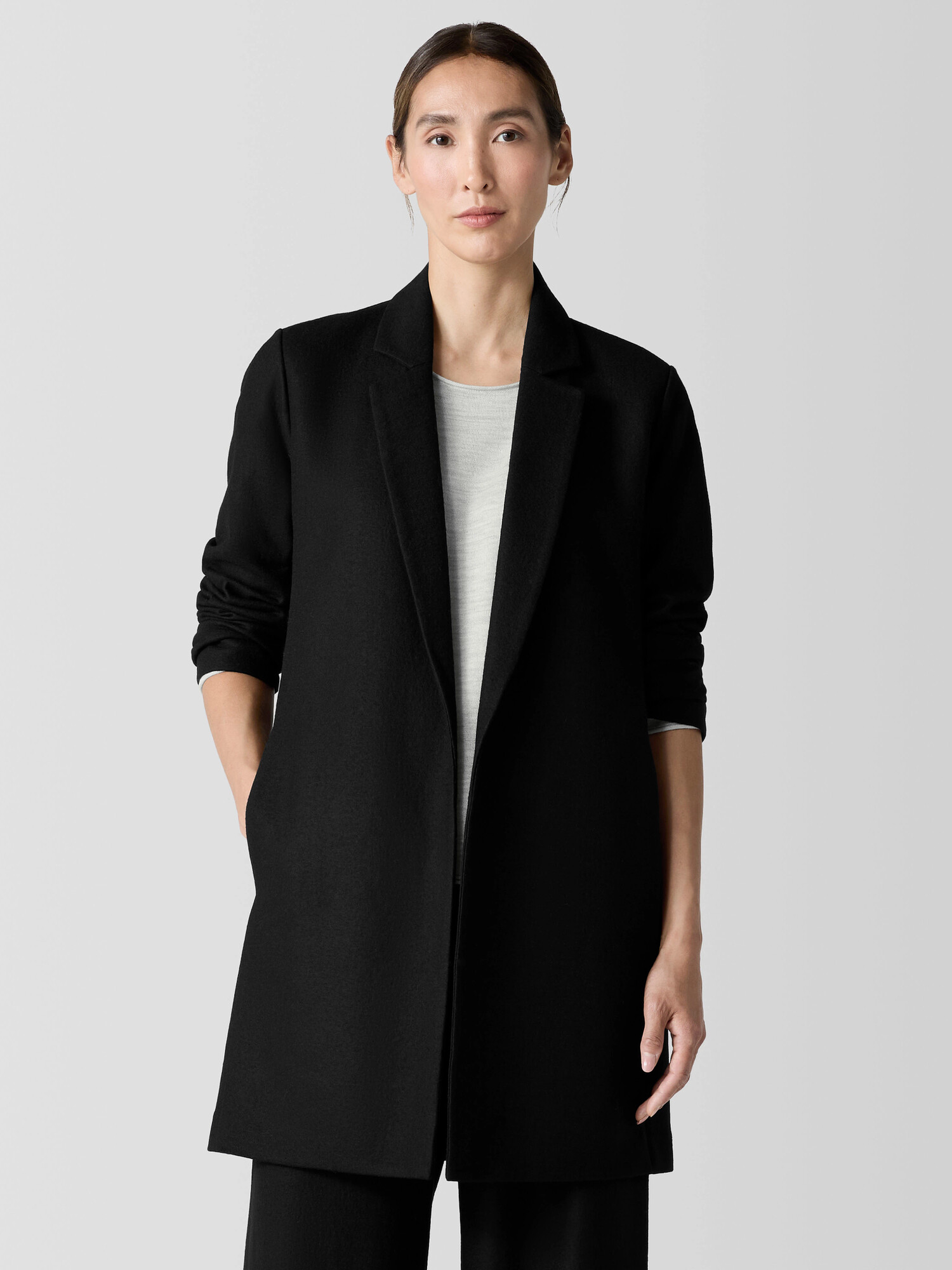 Felted Wool Jersey Long Blazer