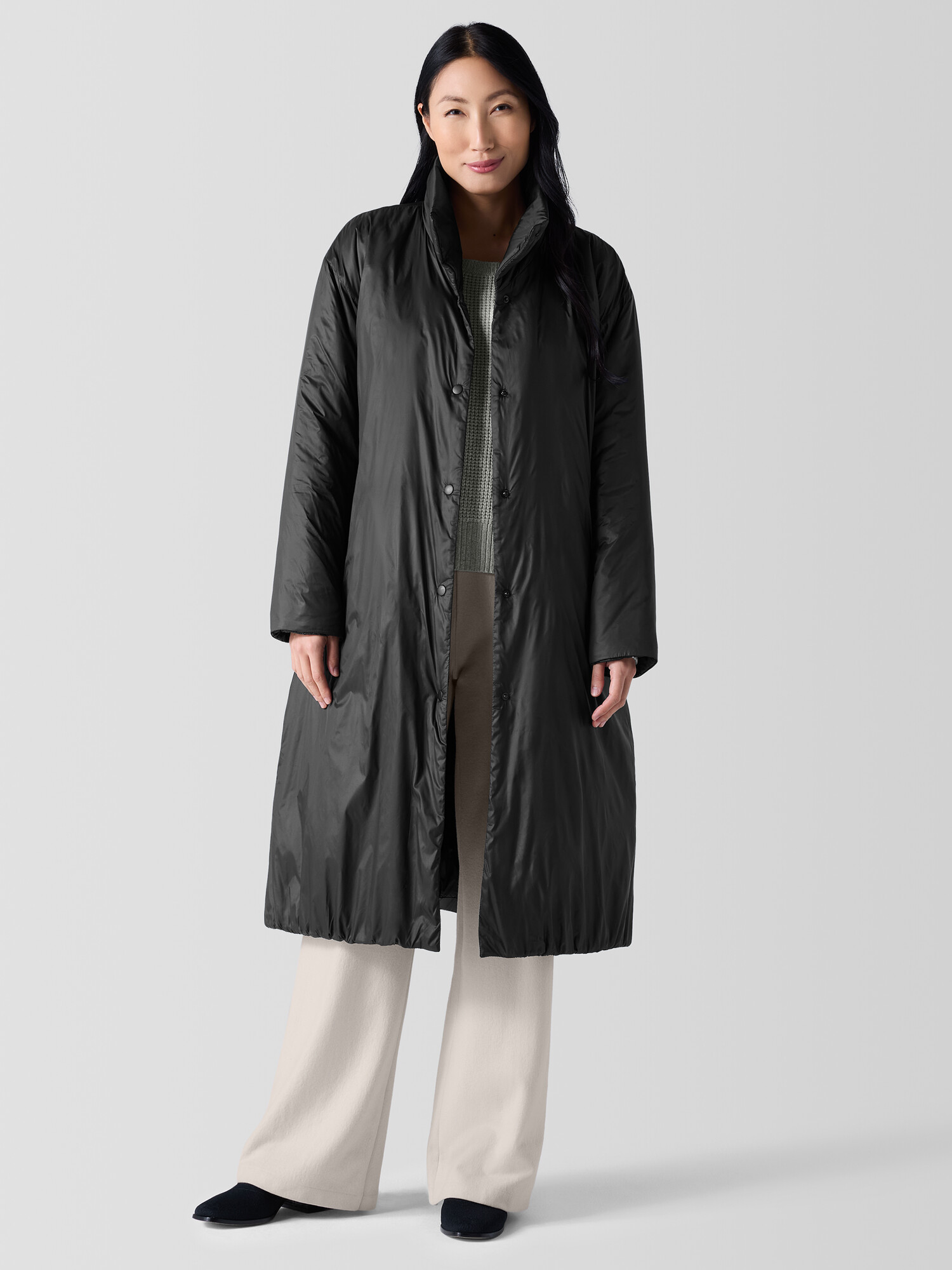 Eggshell Recycled Nylon Long Coat