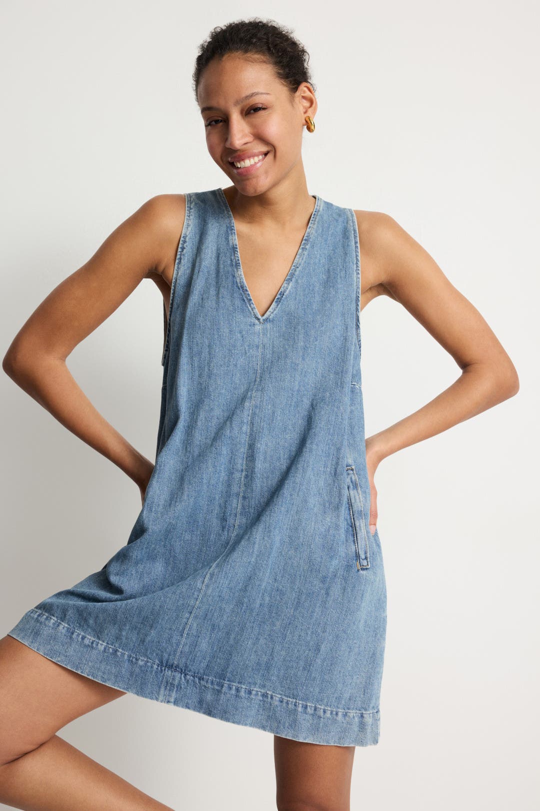 For All Mankind Denim V-Neck Dress Blue