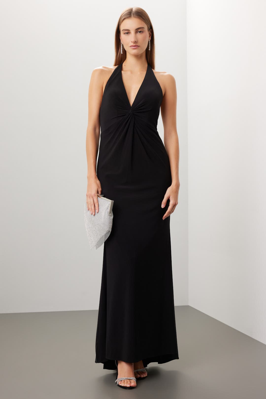 Faviana Jersey Halter Dress Black
