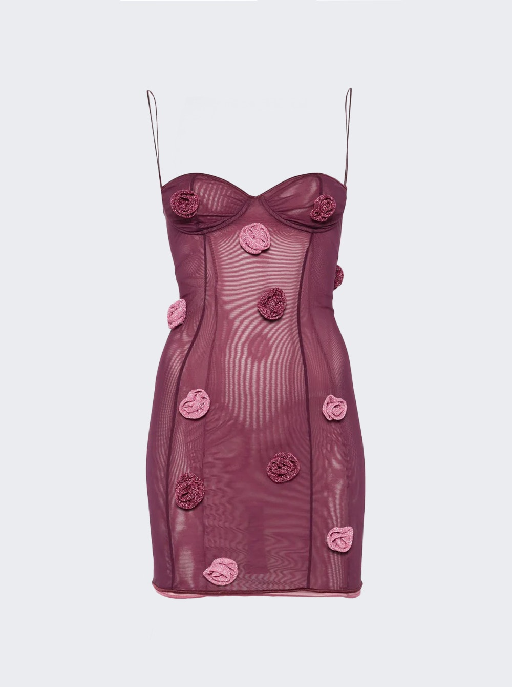 Mesh Rose Applique Balconette Dress Purple
