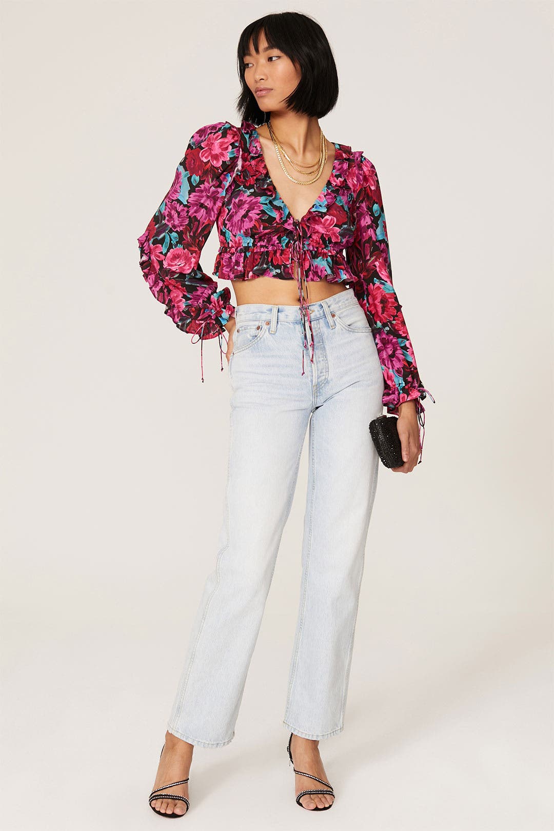 For Love and Lemons Scarlett Crop Top Pink-multicolored-print