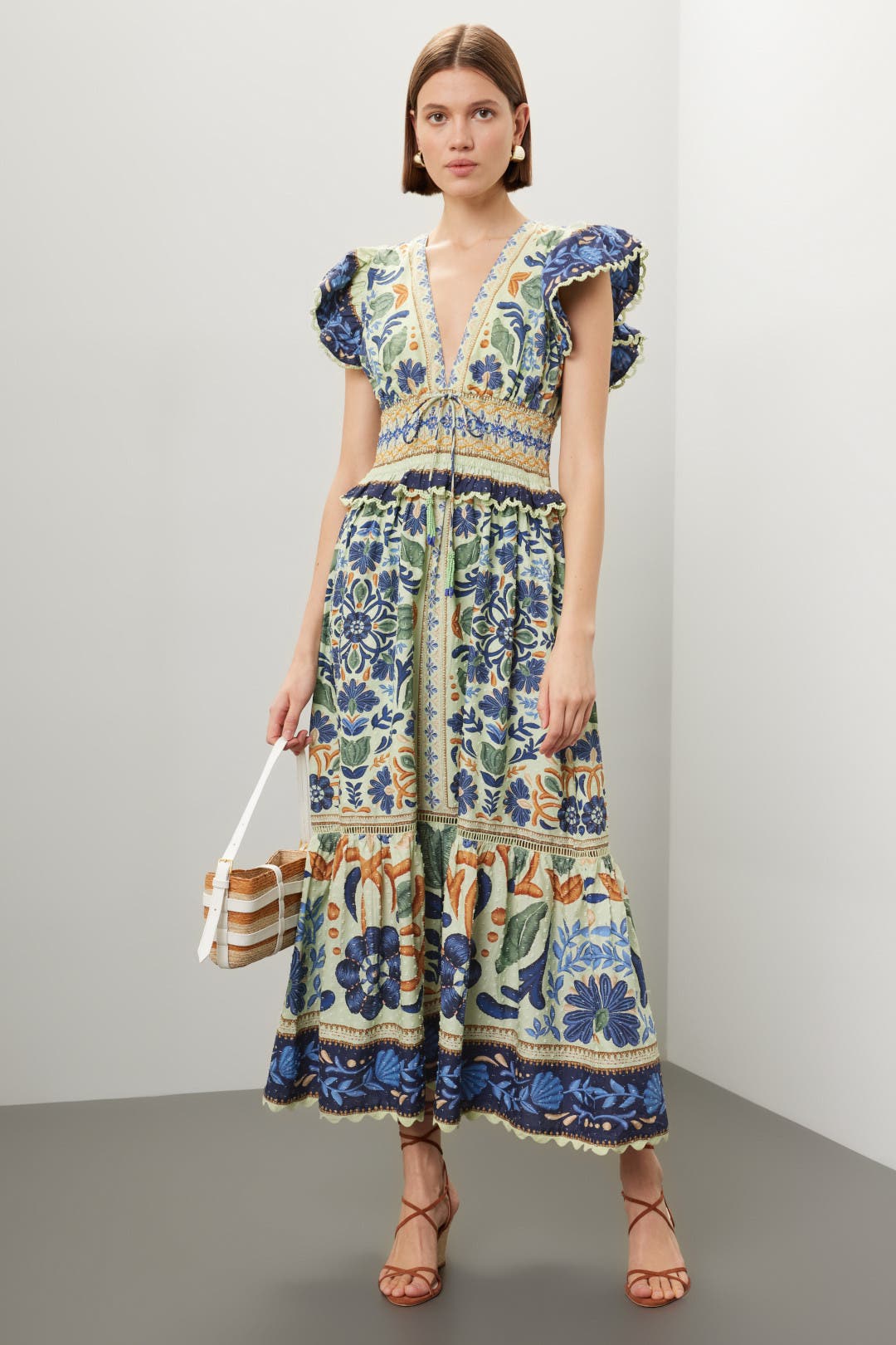 Farm Rio Ocean Tapestry Dress Green-blue-print