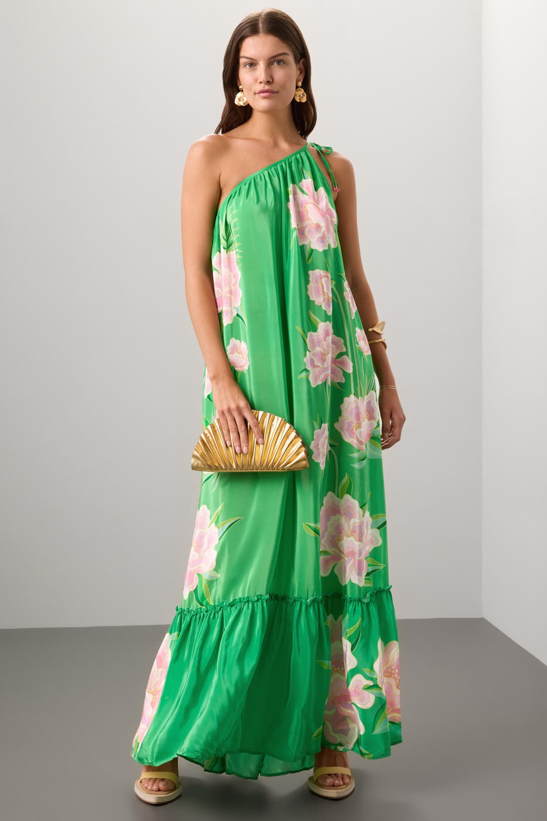 Farm Rio Floral Vibing Green Maxi Dress Green-pink-print