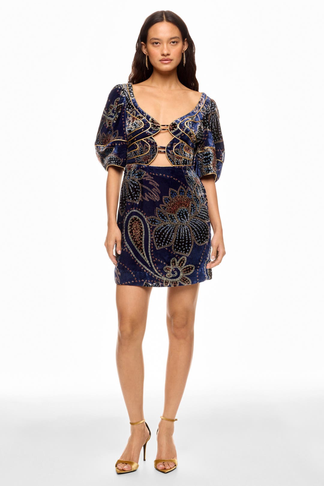 Farm Rio Floral Glam Scarf Mini Dress Blue-multicolored-print