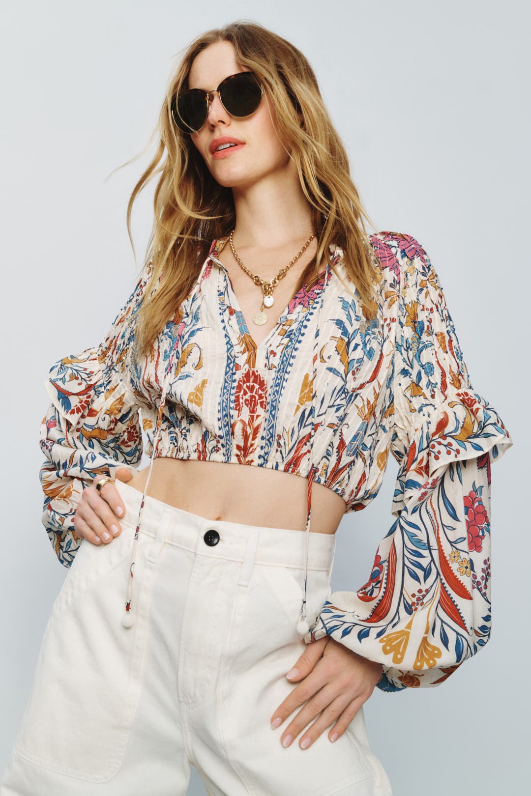 Farm Rio Romantic Lightness Blouse Cream-multicolored-print