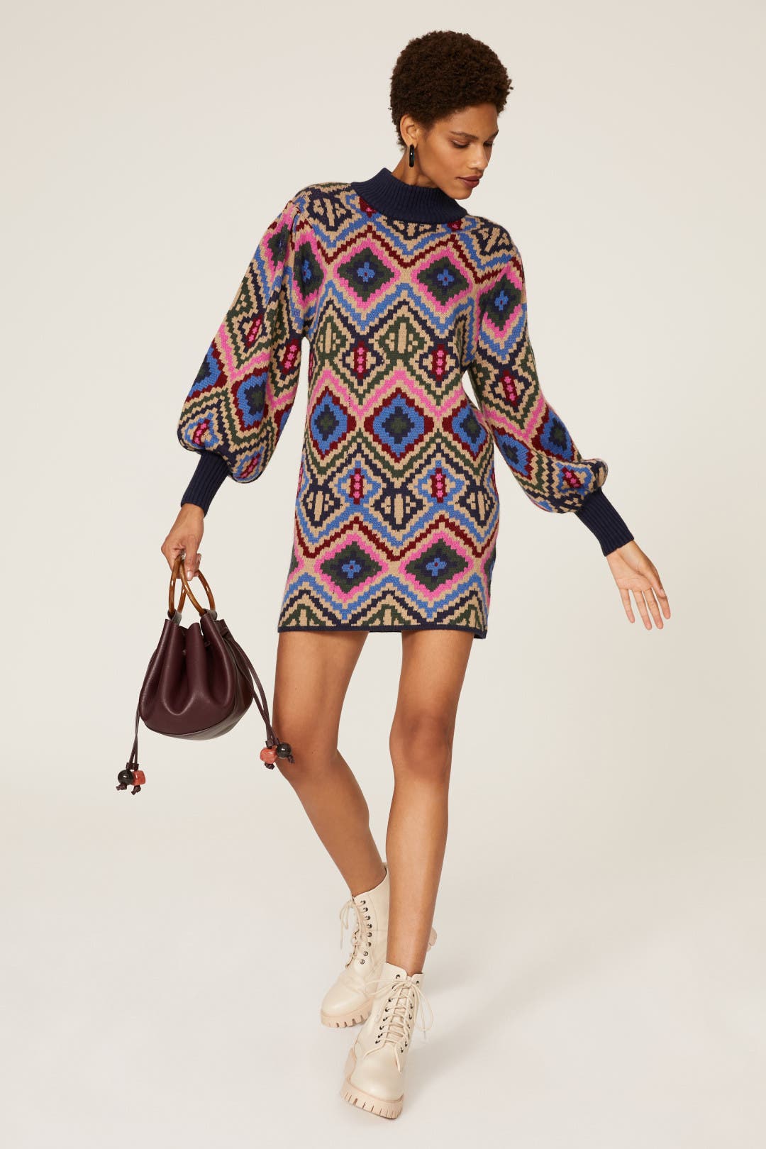 Farm Rio Rauti Sweater Dress Multicolored-blue-print