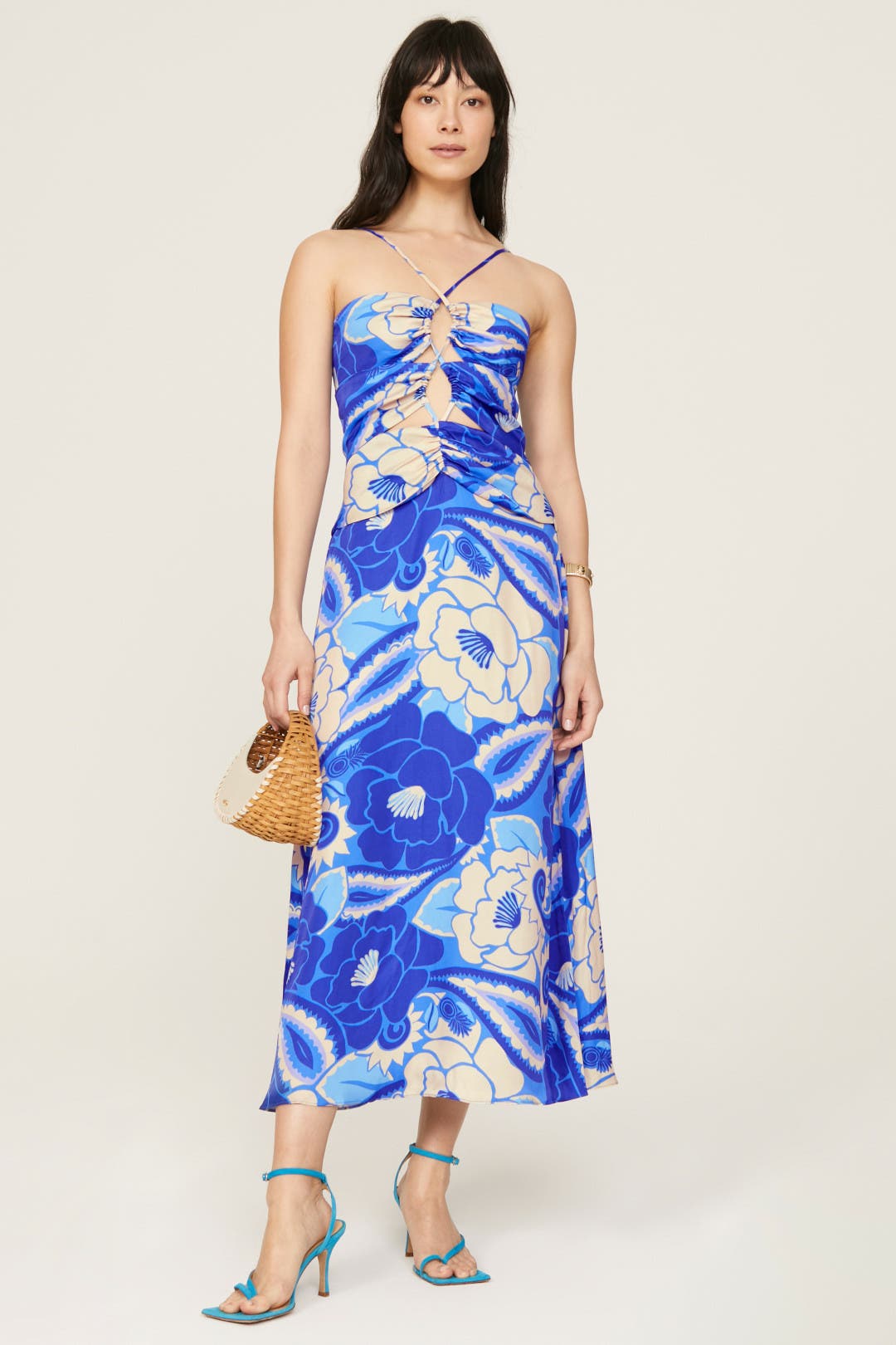 Farm Rio Tropical Groove Midi Dress Blue-multicolored-print
