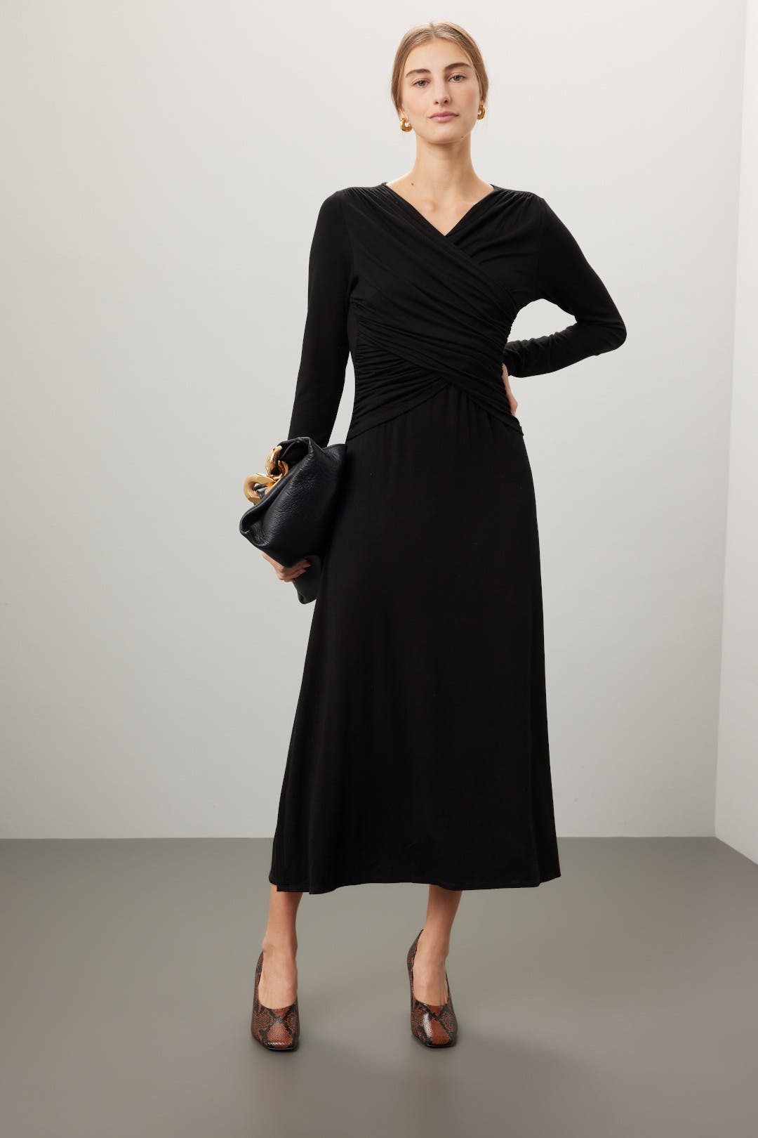 Fifteen Twenty Cross Front Midi Dress Black