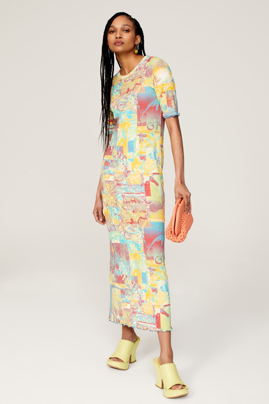 Ganni Printed Midi Dress Yellow-multicolored-print