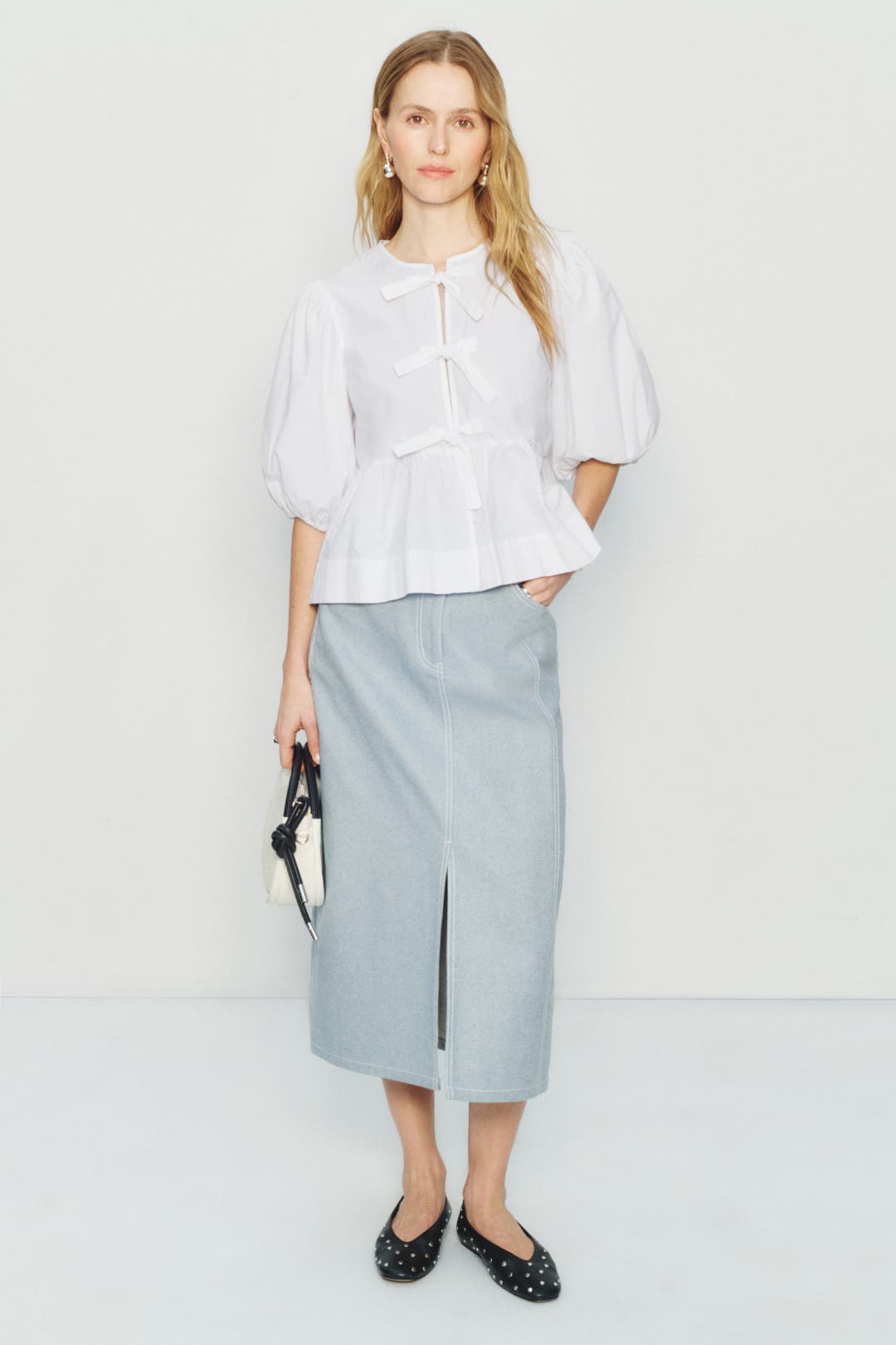 Ganni Cotton Poplin Peplum Blouse White