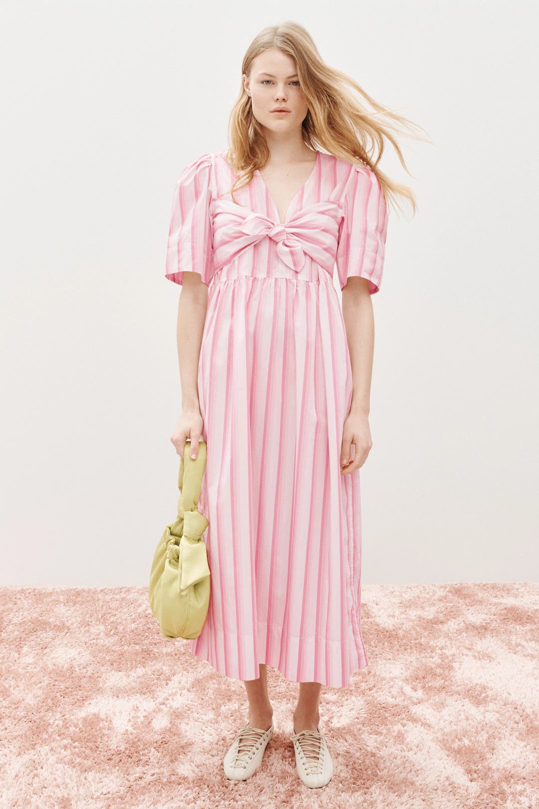 Ganni Tie Front Dress Pink-white-print