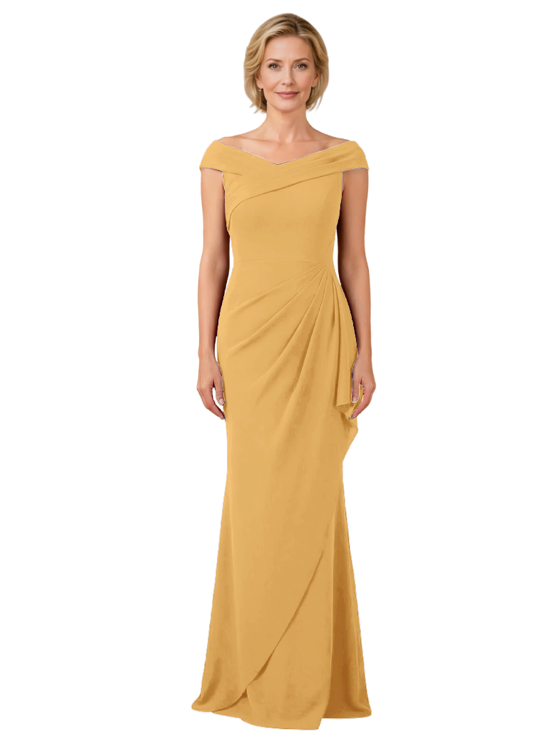 Chicsew Elegant Jersey V-Neck Cap Sleeves Mermaid Mother of The Groom Dress with Ruffle