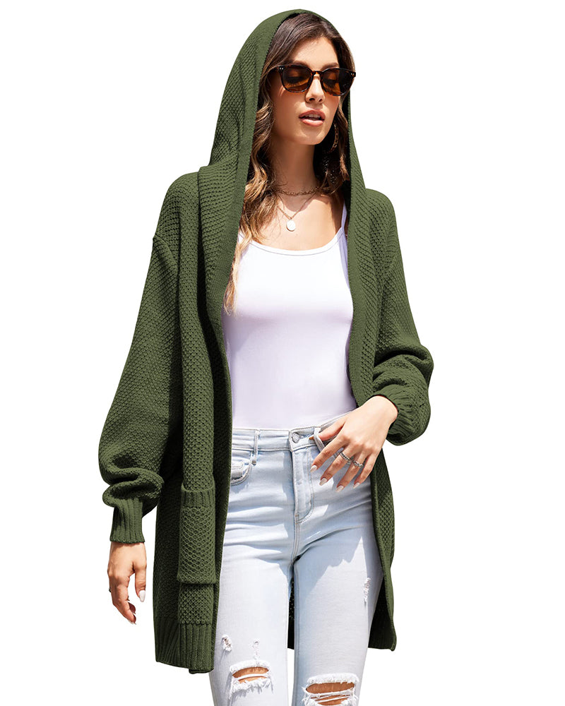 Zeagoo Women's Cardigan for Women Long Sleeve Knit Cardigan with Hood Open Front Sweater Coat Outwear with Pockets - Army Green M