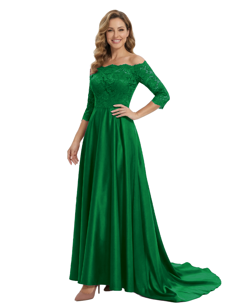 Classy Off The Shoulder Satin Lace Applique Mother Of The Groom Dress A-Line