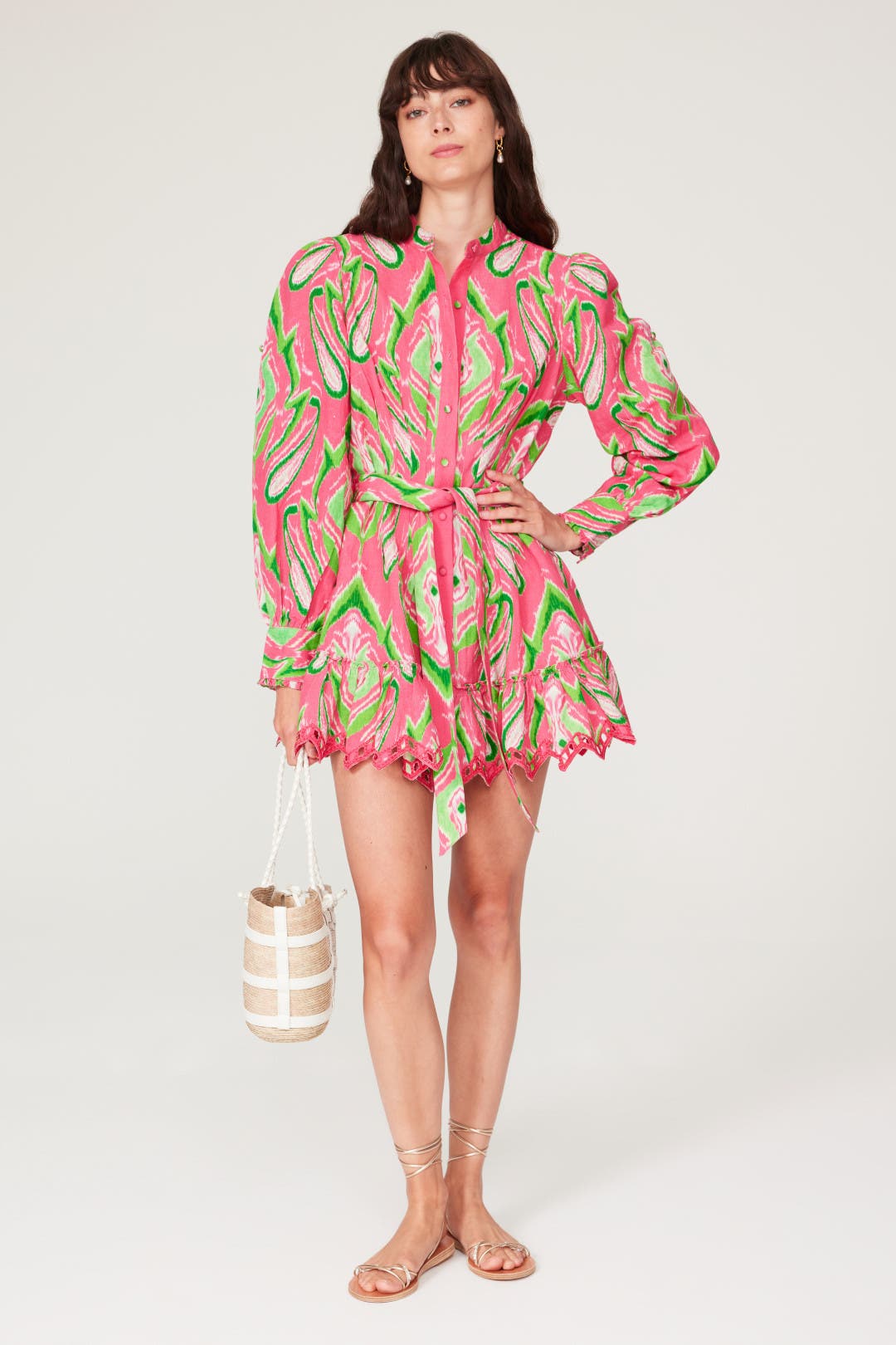 Hemant & Nandita Printed Mini Dress Pink-green-print