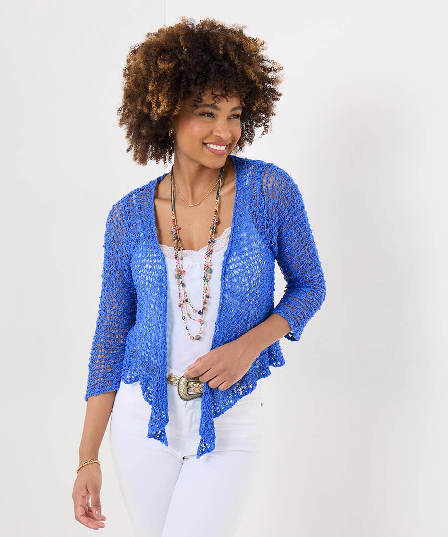Women's Fresh And Fancy Popcorn Cardigan - Blue - by Joe Browns
