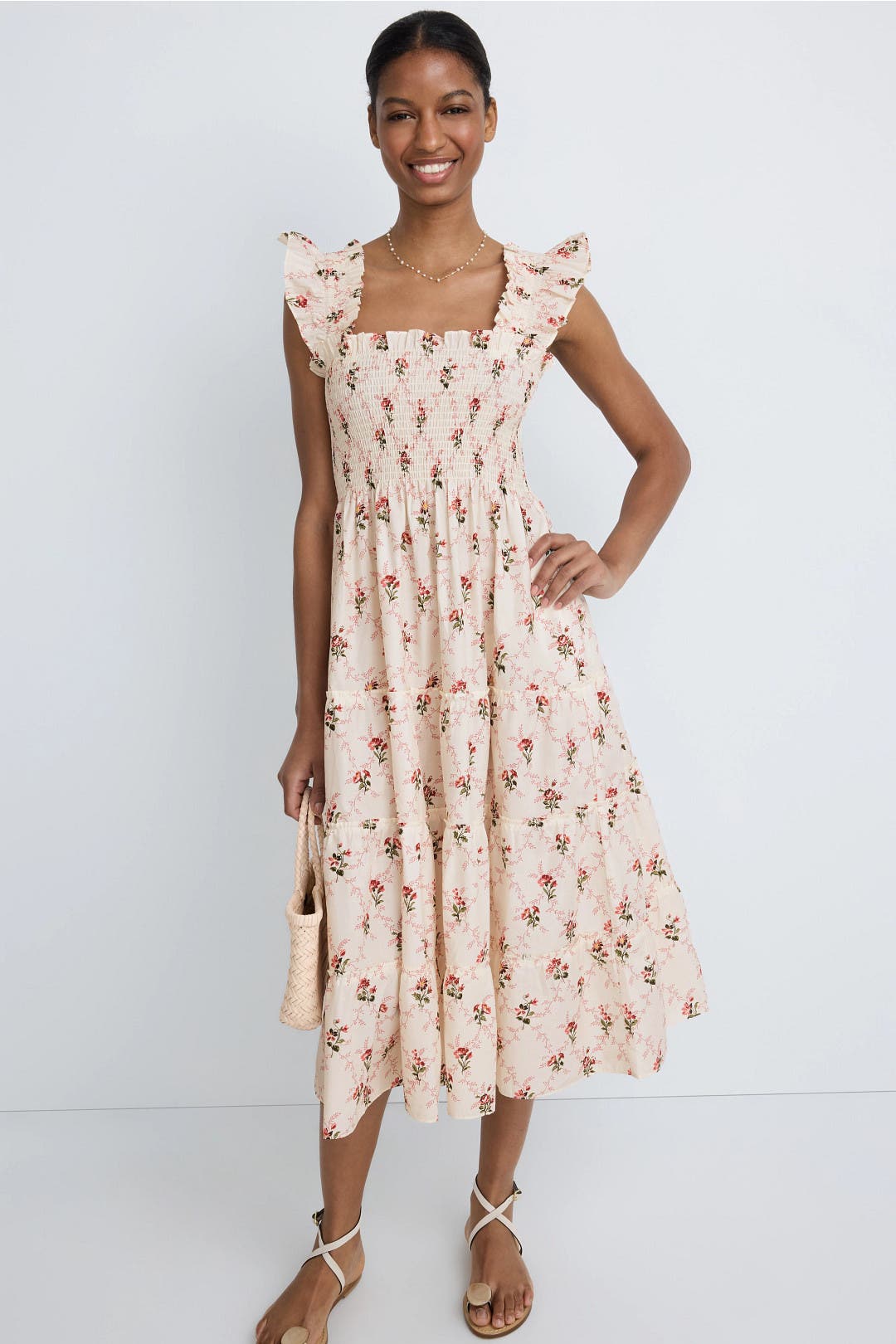 Hill House Home Pink Floral Ellie Nap Midi Dress White-pink-print