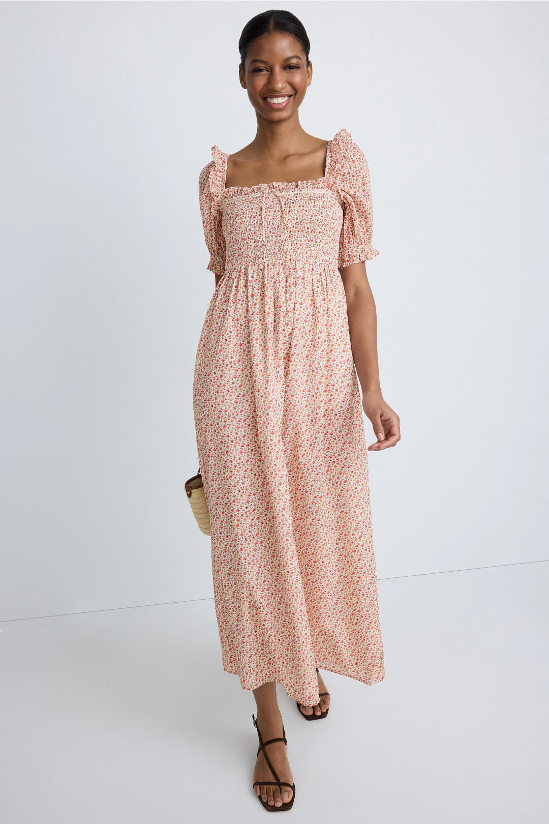 Hill House Home Floral Scarlett Midi Nap Dress Yellow-red-print