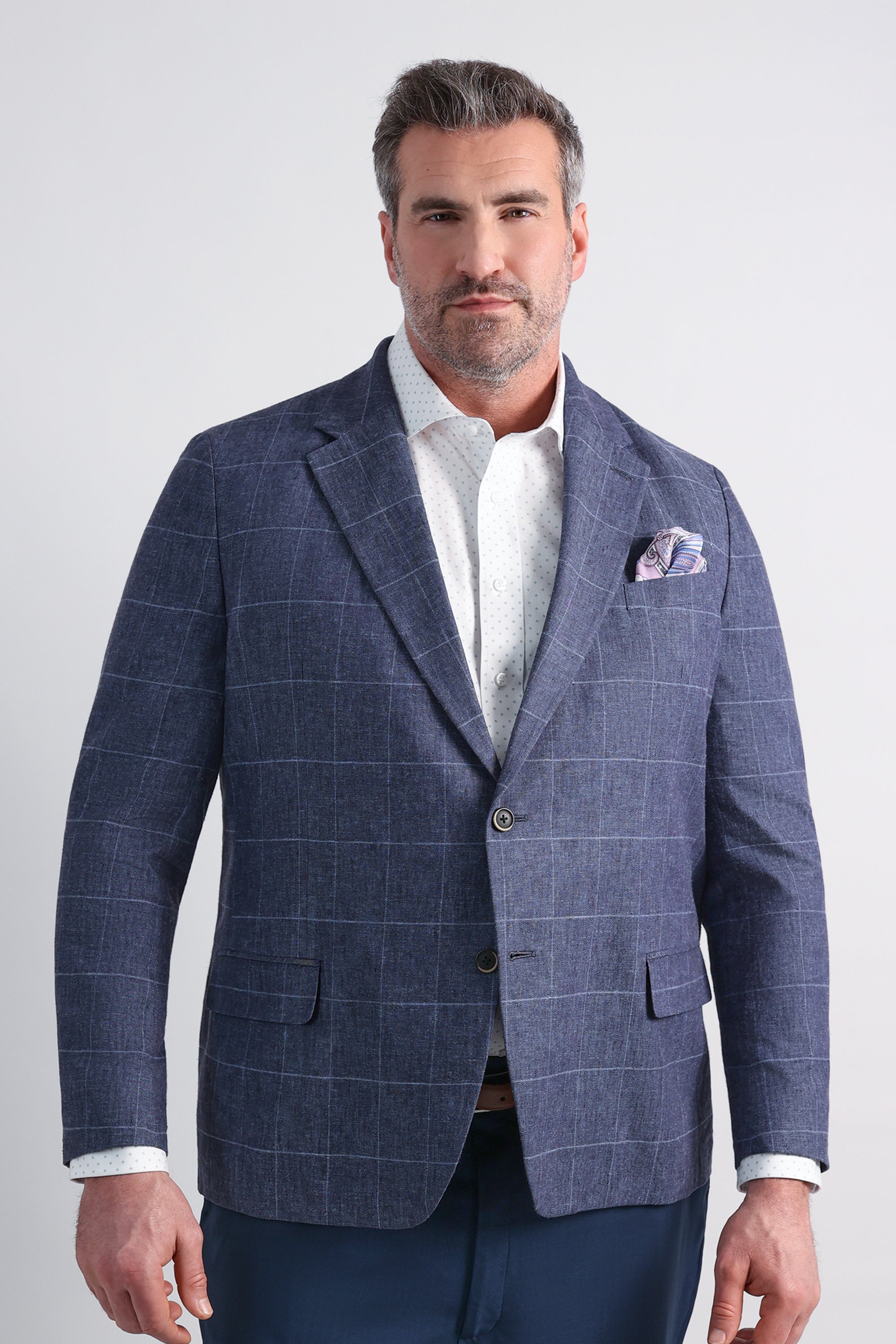 Haggar Big & Tall Plaid Windowpane Linen Sport Coat