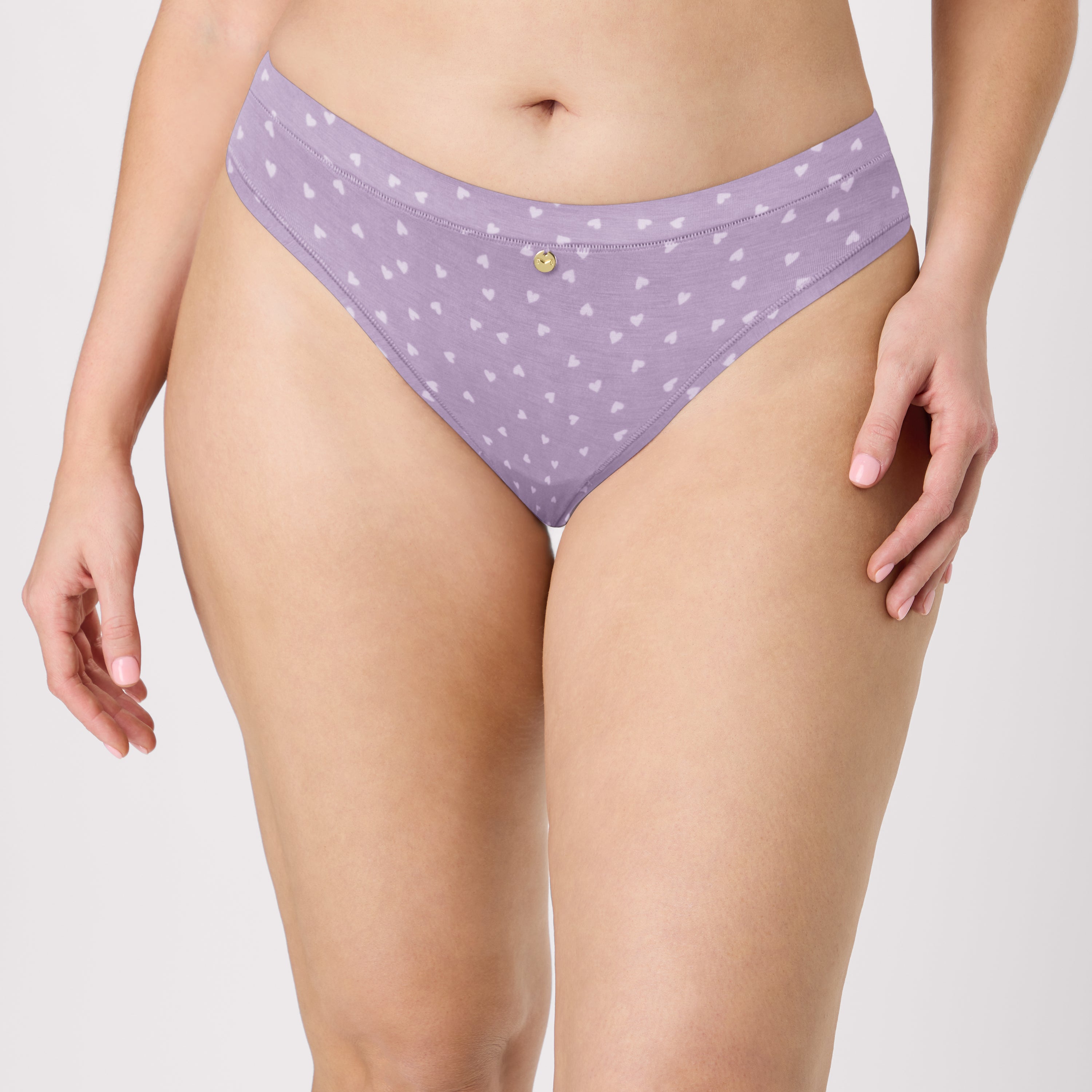 Maidenform Mid-Rise Stretch Bikini Purple Tossed Heart Print S Women's