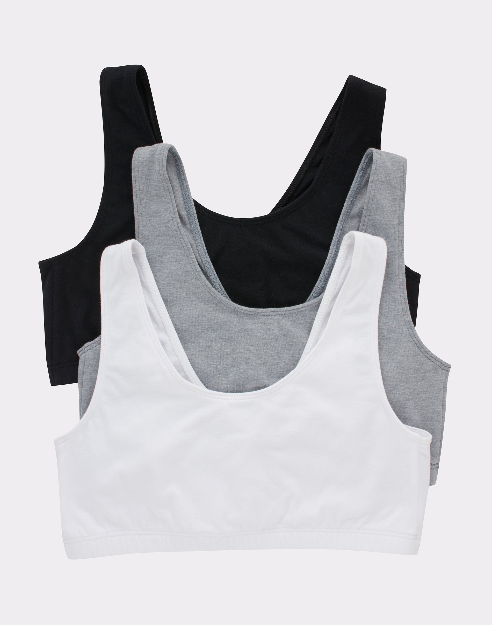 Hanes Women's Cotton Scoopneck Crop Sports Bralette, Low Impact, -Pack BlackConcrete HeatherWhite