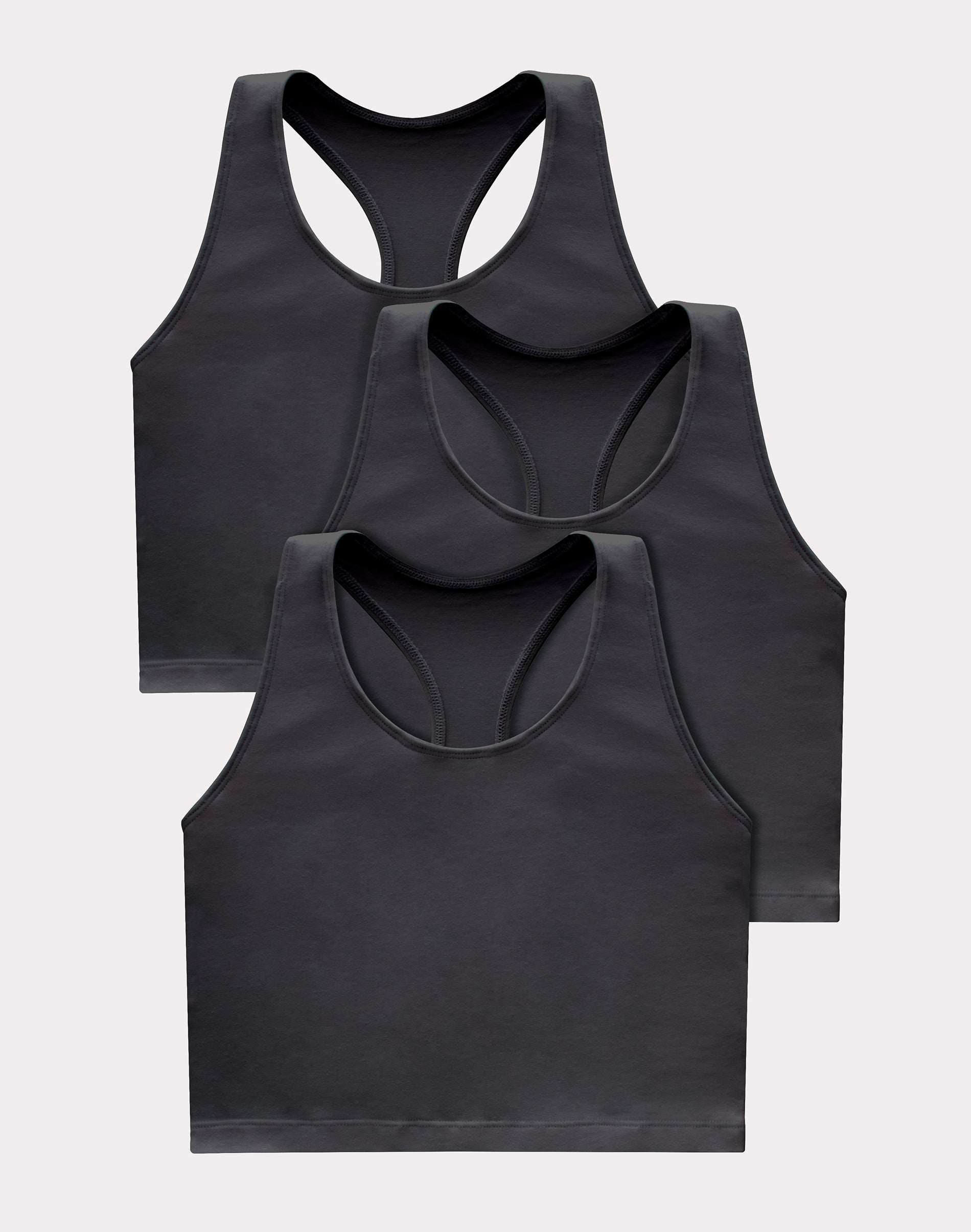 Hanes Originals Women's Racerback Crop Tank Top with Built-In Bra, -Pack BlackBlackBlack