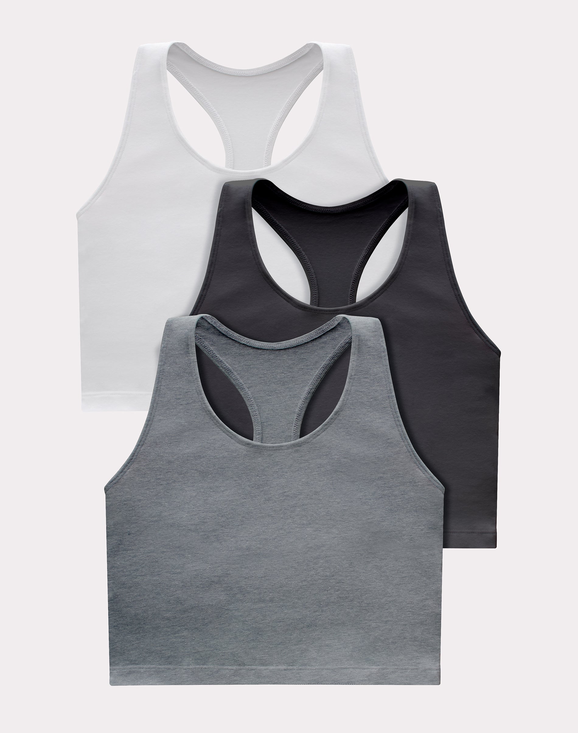Hanes Originals Women's Racerback Crop Tank Top with Built-In Bra, -Pack Concrete HeatherWhiteBlack