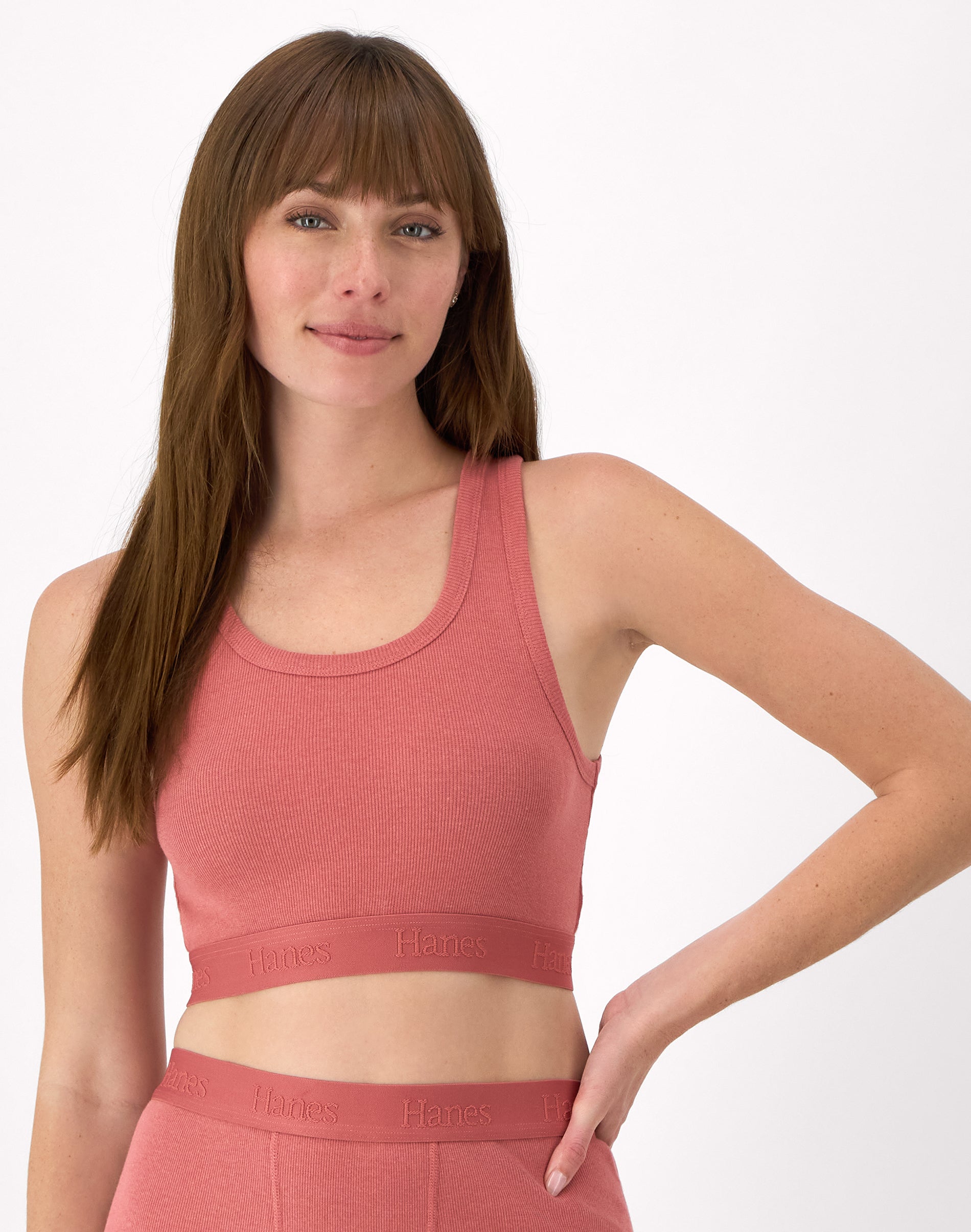Hanes Originals Women's SuperSoft Comfywear Rib Banded Crop Top Natural Cedar